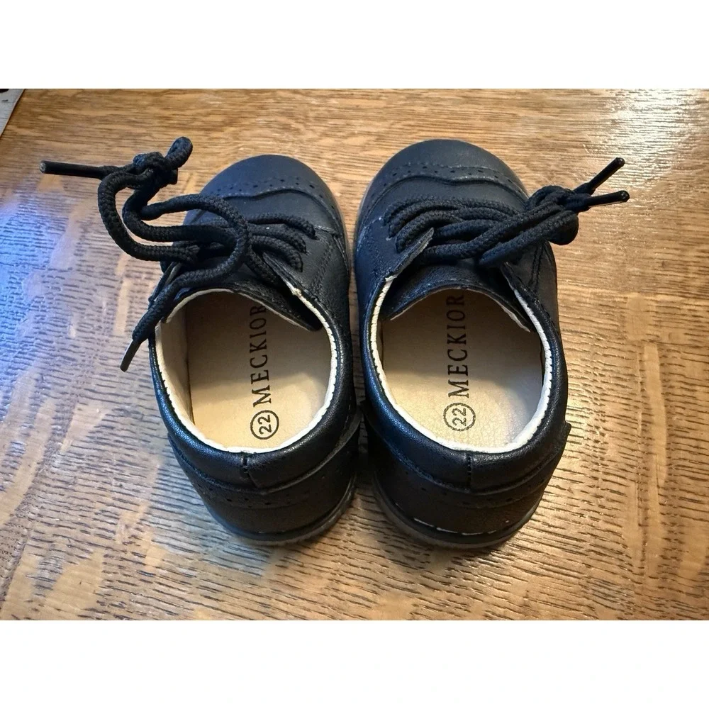 Meckior‎ Toddler Baby Boys PU Leather Black Loafers Lace Up Excellent Sz 6